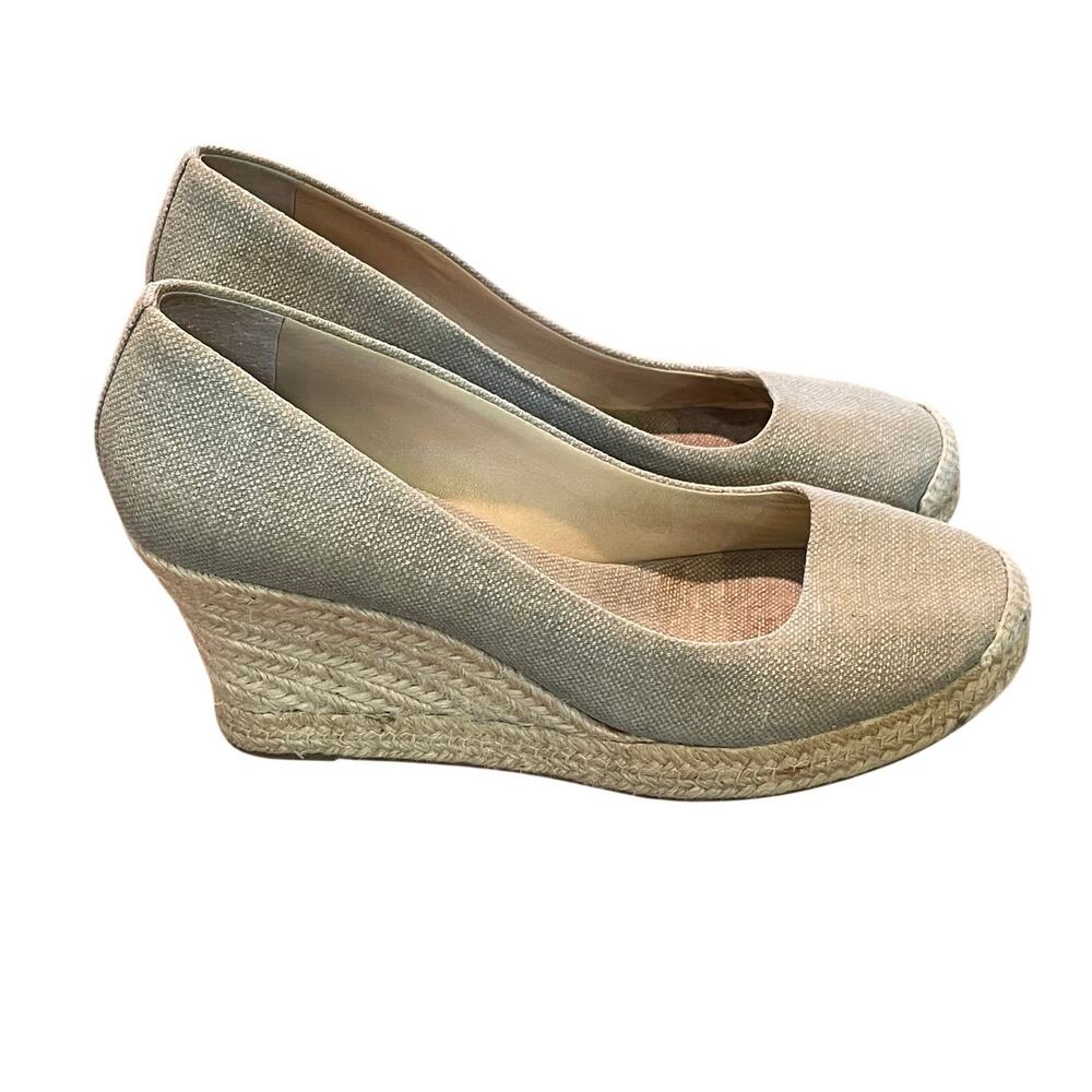 J. Crew Seville Espadrille Canvas Wedge, Beige /Gray Metallic, Classic, Size 9